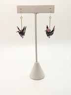 Black Blossom, Amethyst Origami Crane Earrings