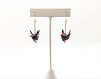 Black Blossom, Amethyst Origami Crane Earrings