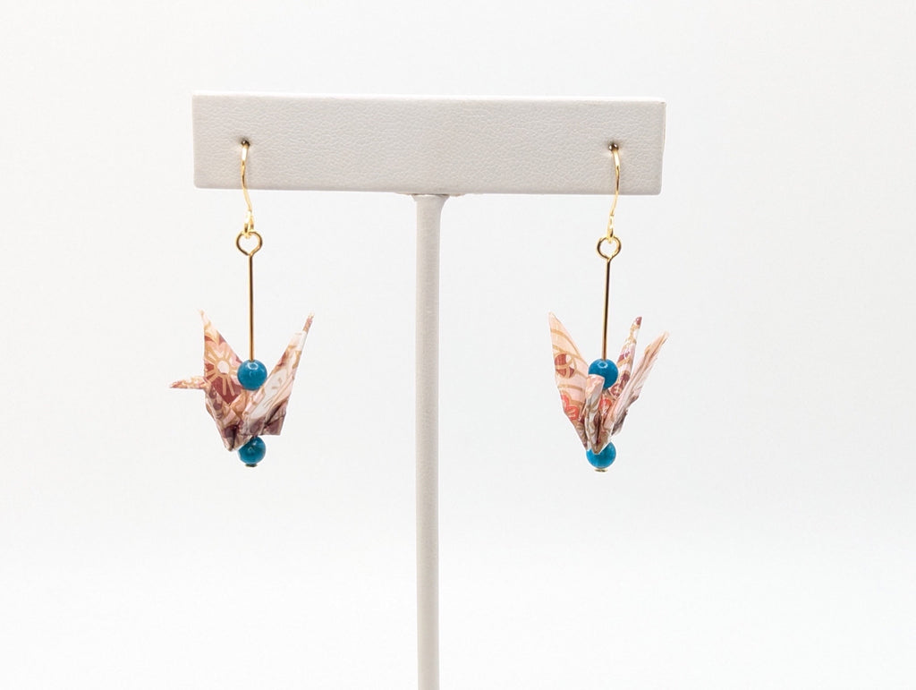 Pink Blossom, Apatite Origami Crane Earrings