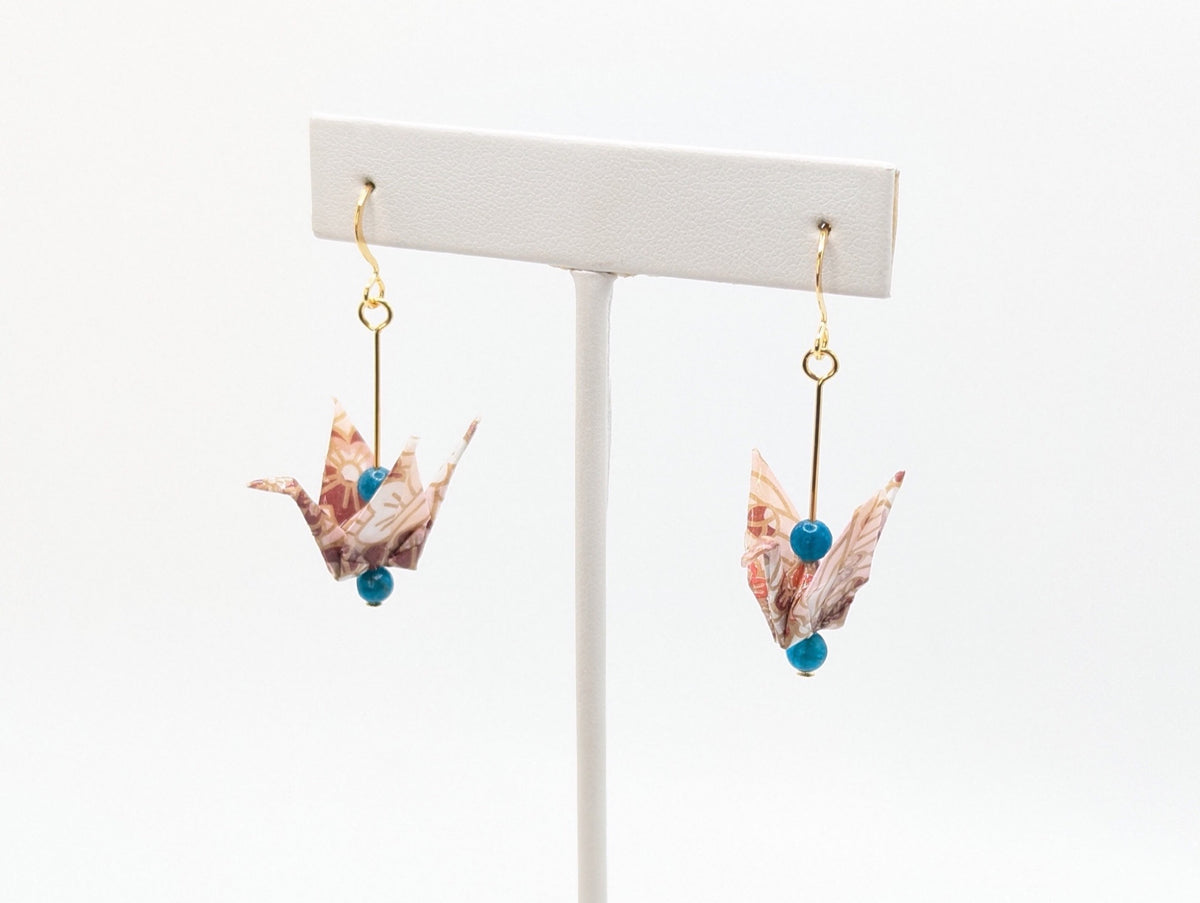 Pink Blossom, Apatite Origami Crane Earrings