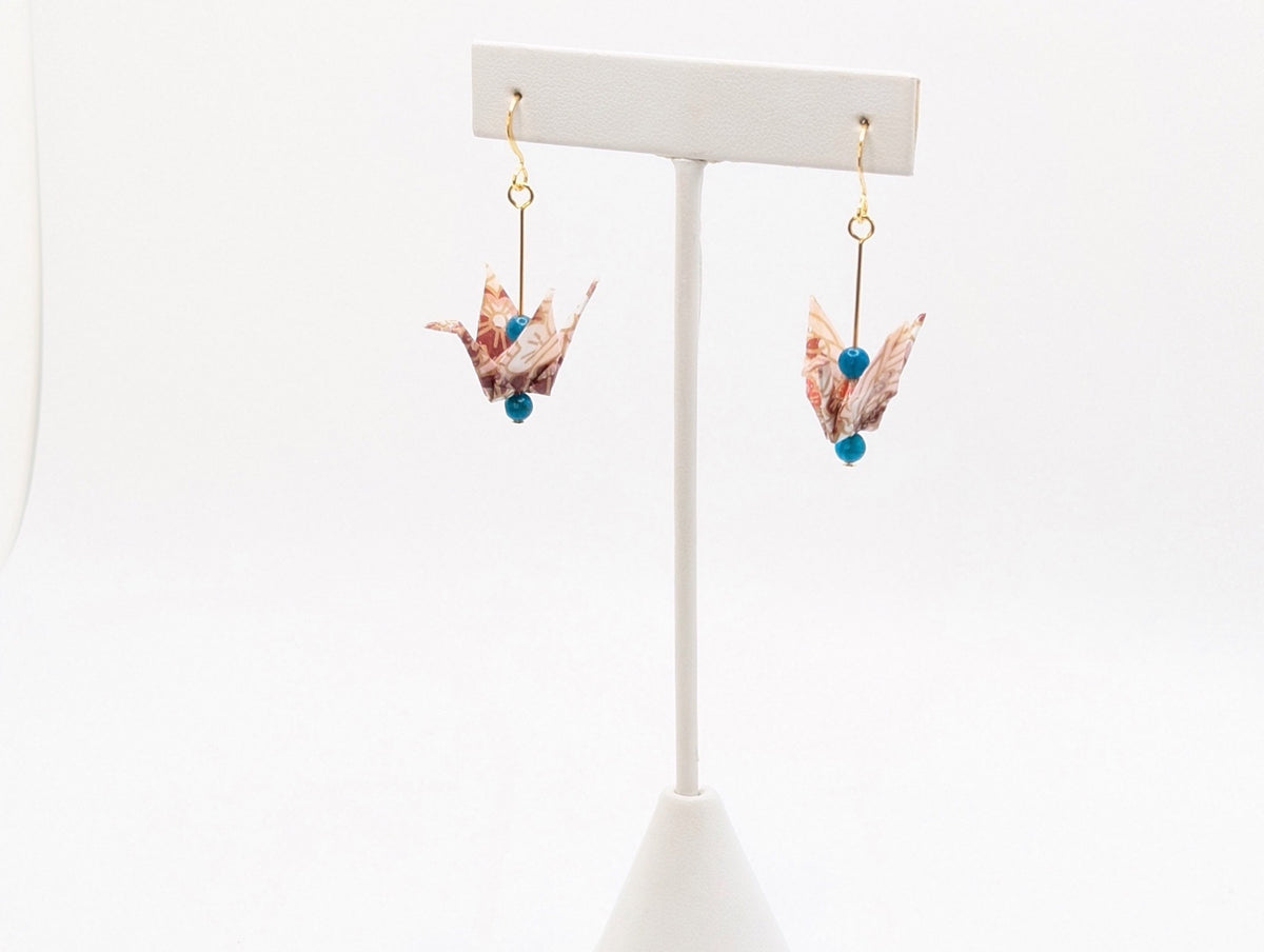 Pink Blossom, Apatite Origami Crane Earrings