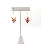 Golden Floral, Garnet Origami Crane Earrings