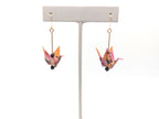 Golden Floral, Garnet Origami Crane Earrings