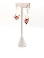 Golden Floral, Garnet Origami Crane Earrings