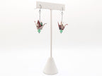 Burgundy Floral, Green Aventurine Origami Crane Earrings