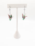Burgundy Floral, Green Aventurine Origami Crane Earrings