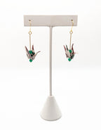 Burgundy Floral, Green Onyx Origami Crane Earrings