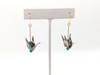 Burgundy Floral, Green Onyx Origami Crane Earrings