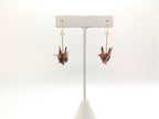 Beige Floral, Hessonite Garnet Origami Crane Earrings