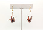 Beige Floral, Hessonite Garnet Origami Crane Earrings
