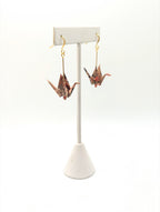 Beige Floral, Hessonite Garnet Origami Crane Earrings