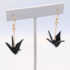 Black Origami Crane Earrings, close-up of the pair