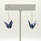 Blue Floral Origami Crane Earrings, close-up of the pair