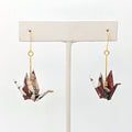 Burgundy Floral Origami Crane Earrings, close-up of the pair