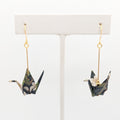 Dark Forest Origami Crane Earrings, close-up of the pair