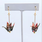 Multicolor Origami Crane Earrings, close-up of the pair