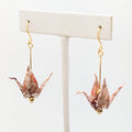 Pink Blossom Origami Crane Earrings, close-up of the pair