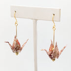 Pink Blossom Origami Crane Earrings, close-up of the pair