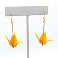 Soft Yellow Origami Crane Earrings, close-up of the pair