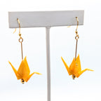 Soft Yellow Origami Crane Earrings, close-up of the pair