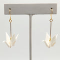White Origami Crane Earrings, close-up of the pair