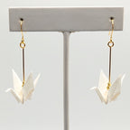 White Origami Crane Earrings, close-up of the pair