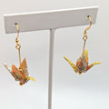 Yellow Blossom Origami Crane Earrings, close-up of the pair