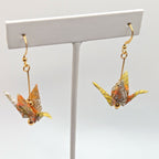 Yellow Blossom Origami Crane Earrings, close-up of the pair
