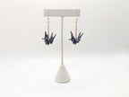 Navy and Gold Geometric Origami Crane Earrings - Gold Wires - Med
