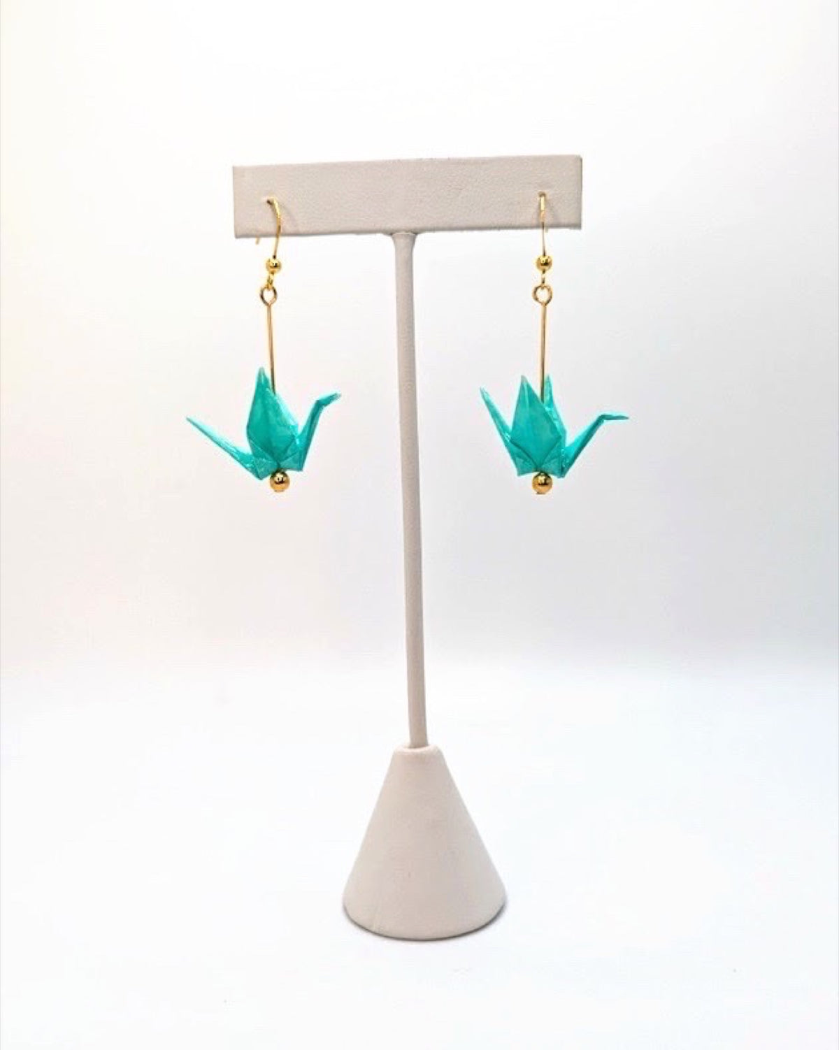 Aqua Origami Crane Earrings