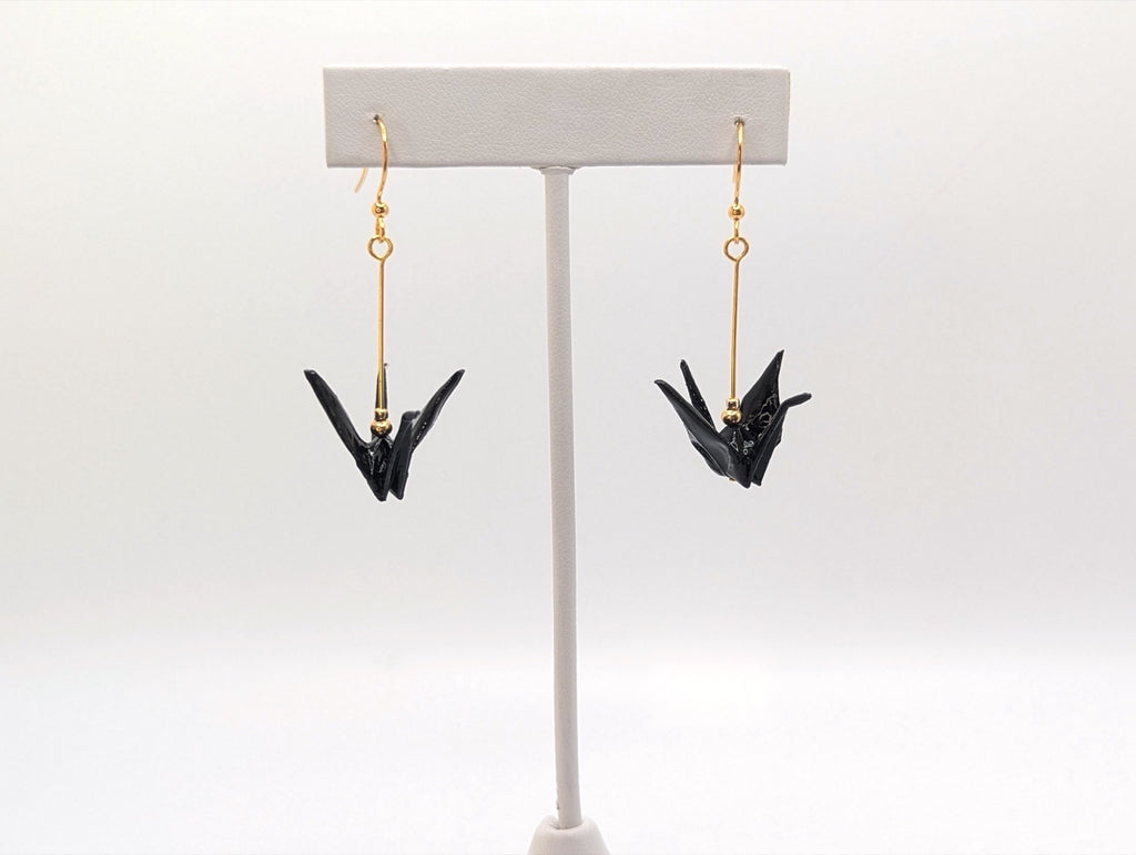 Black Origami Crane Earrings
