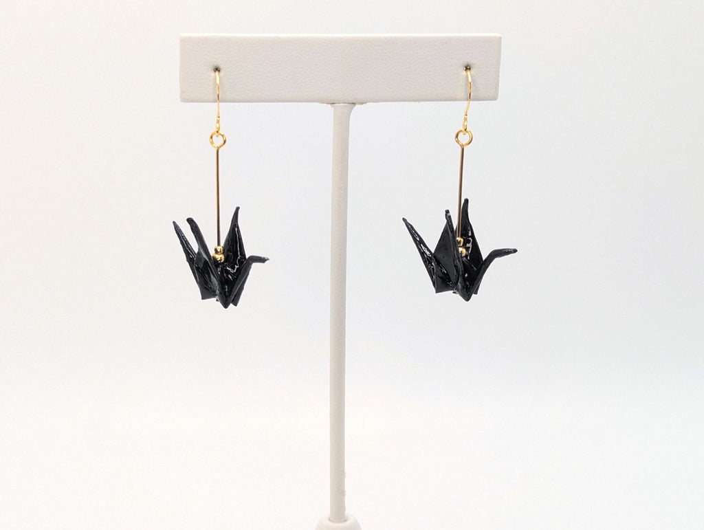 Black Origami Crane Earrings