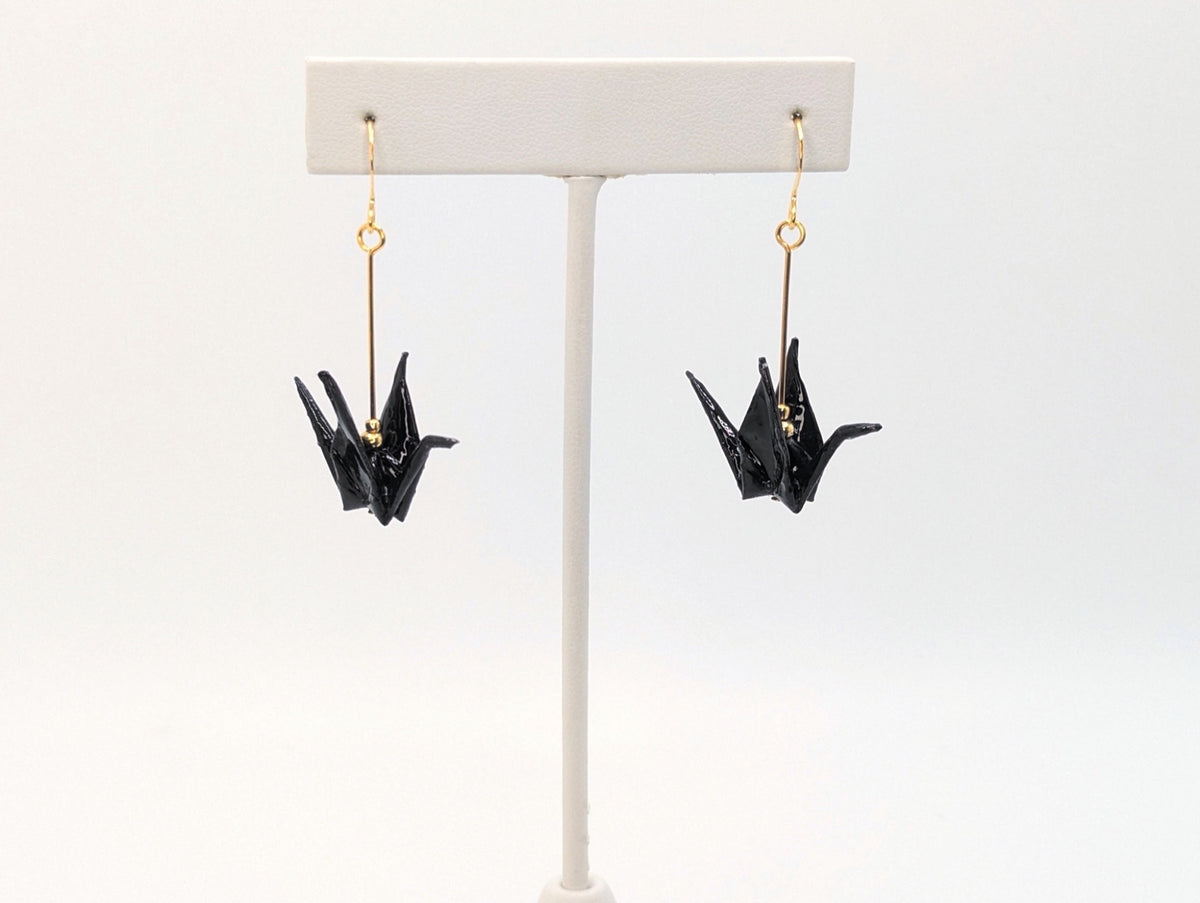 Black Origami Crane Earrings