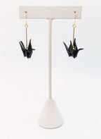 Black Origami Crane Earrings