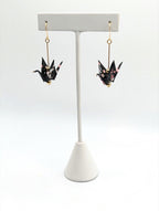 Black Blossom Origami Crane Earrings