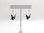 Black Blossom Origami Crane Earrings