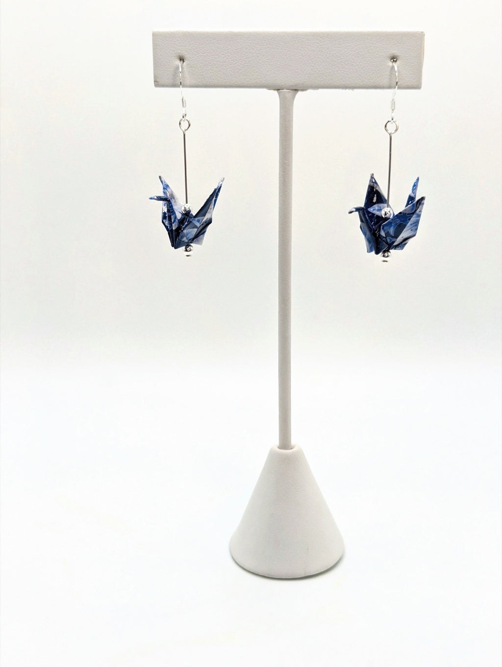 Blue Floral Origami Crane Earrings