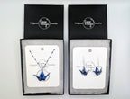 Blue Floral Origami Crane Earrings