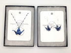 Blue Floral Origami Crane Earrings