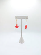Bright Red Origami Crane Earrings
