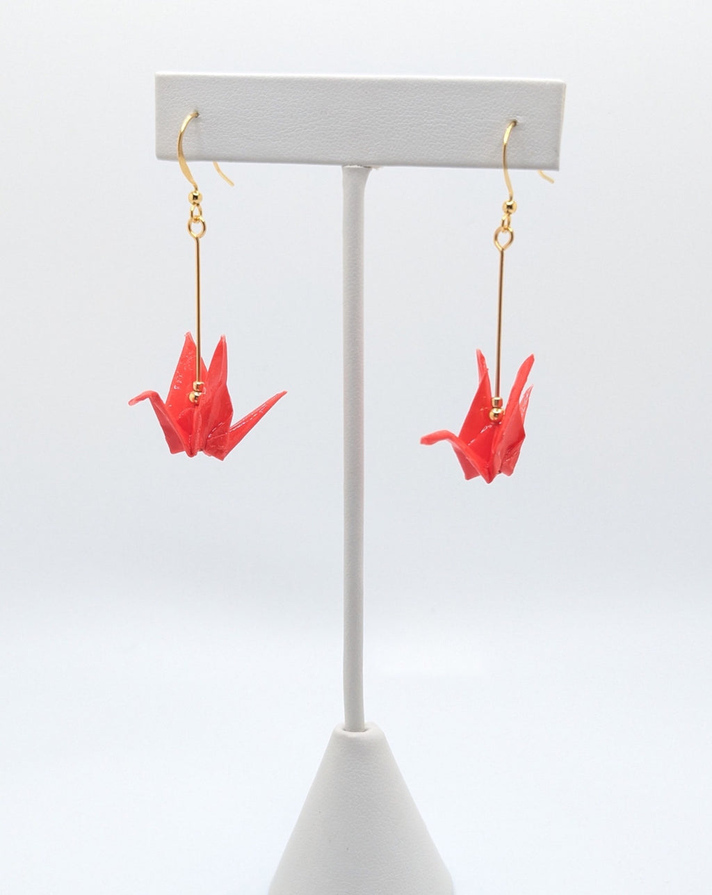 Bright Red Origami Crane Earrings