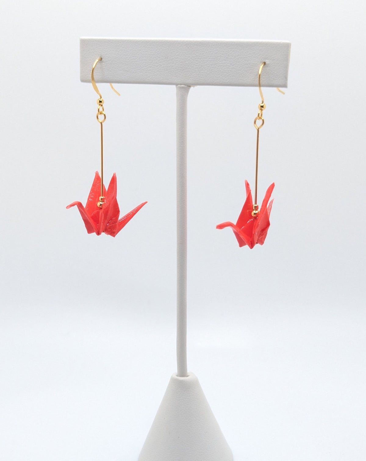 Bright Red Origami Crane Earrings
