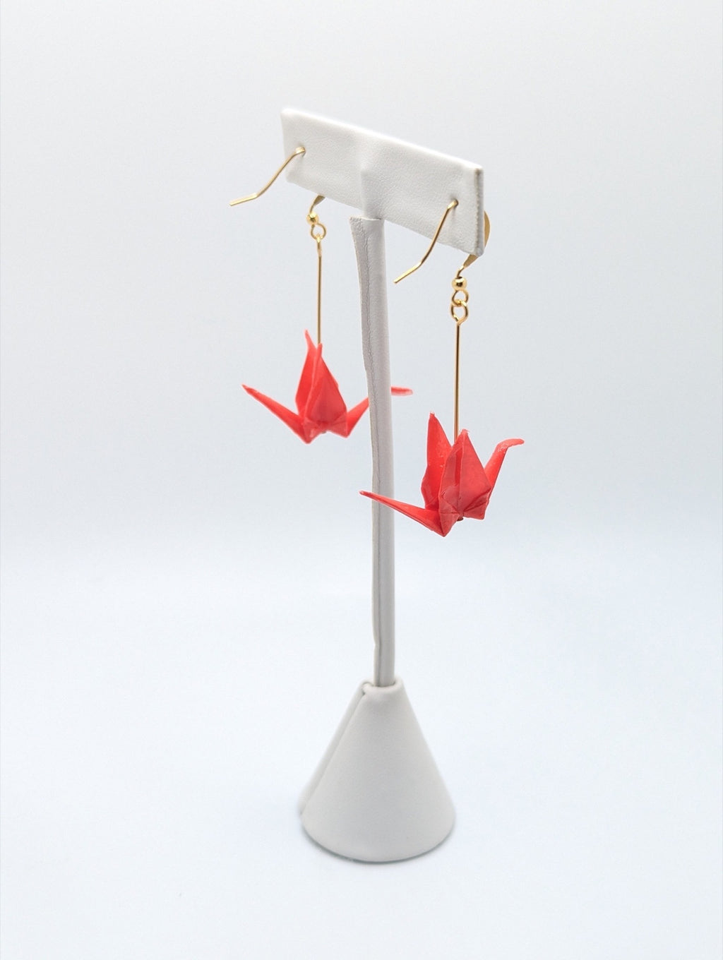 Bright Red Origami Crane Earrings