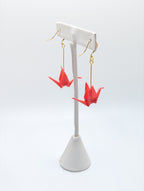 Bright Red Origami Crane Earrings