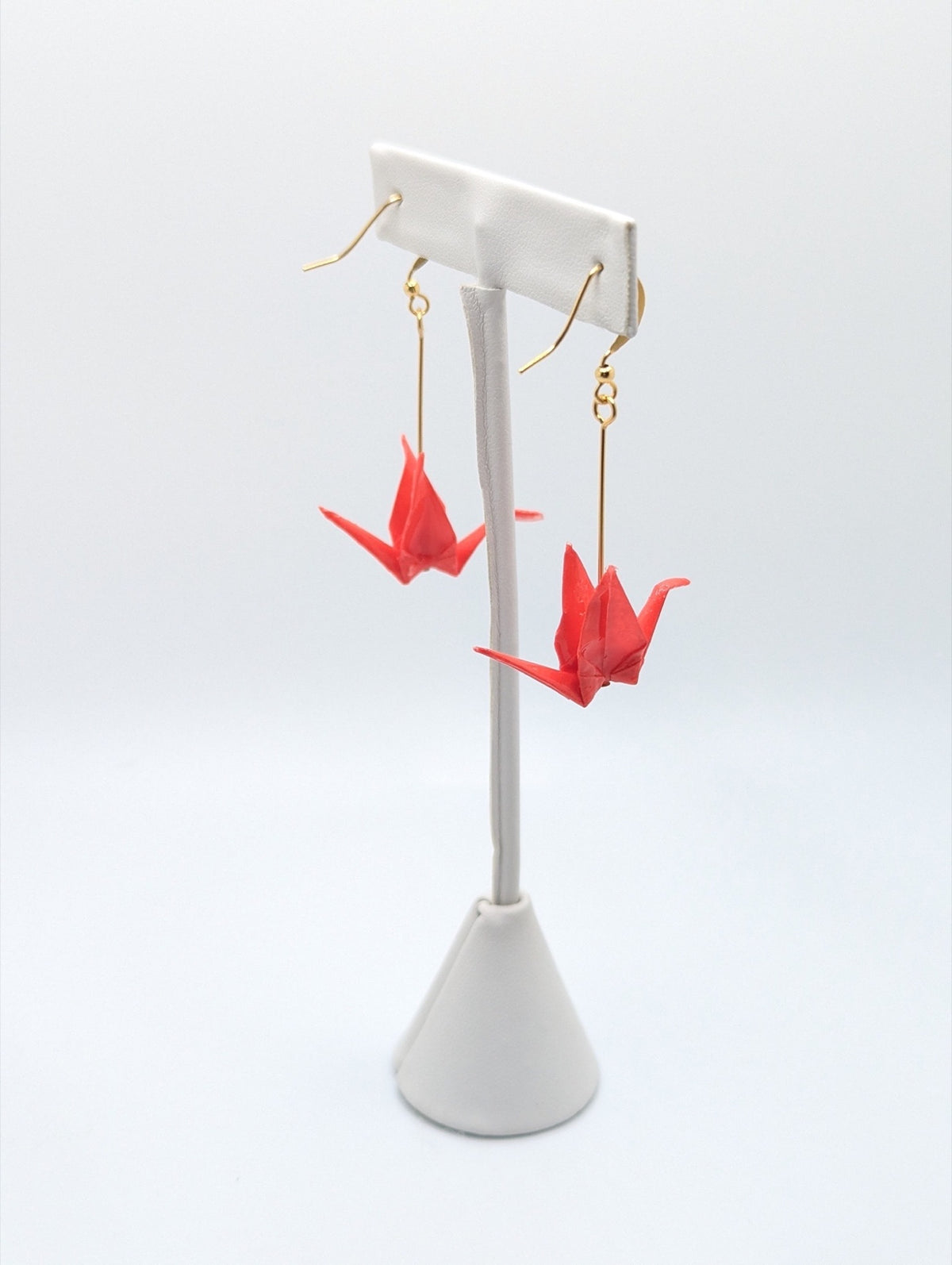 Bright Red Origami Crane Earrings