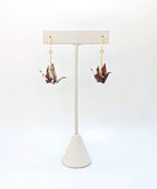 Burgundy Floral Origami Crane Earrings