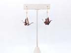 Burgundy Floral Origami Crane Earrings