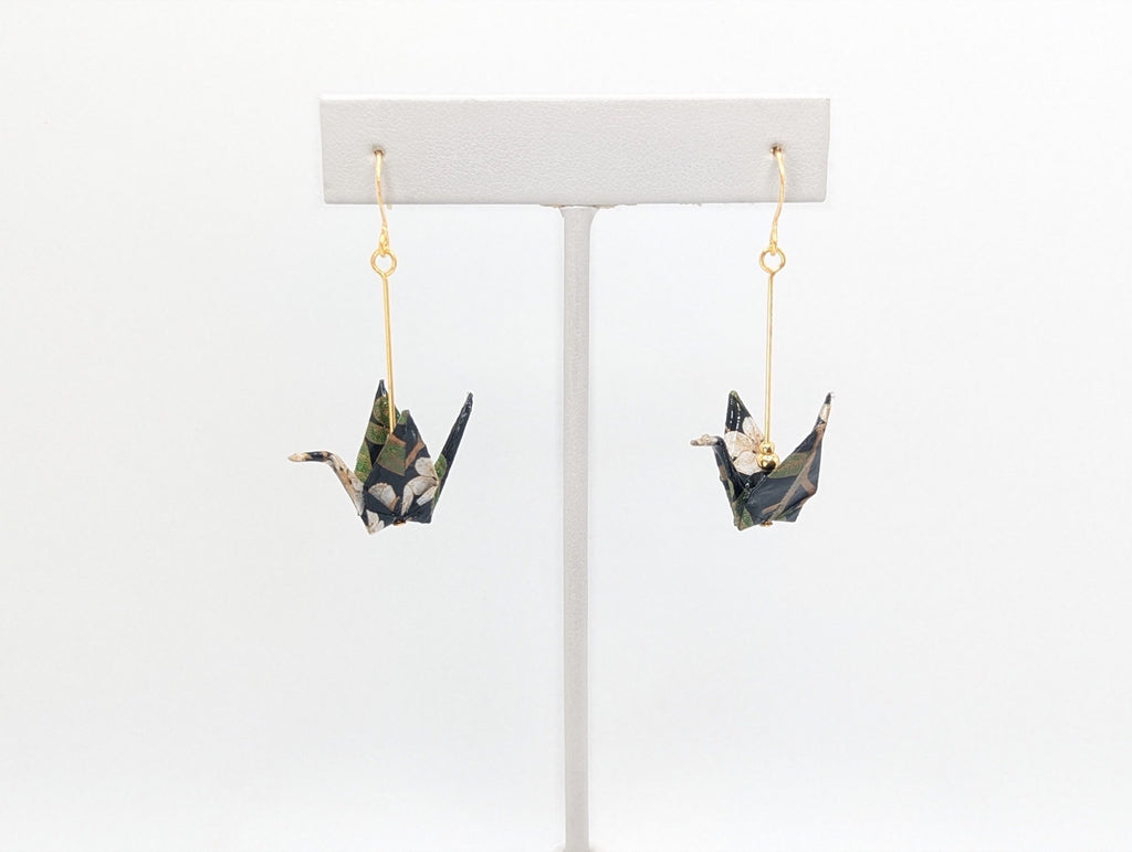 Dark Forest Origami Crane Earrings