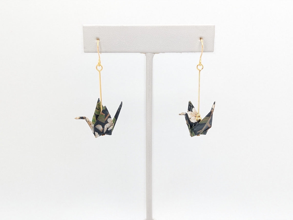 Dark Forest Origami Crane Earrings