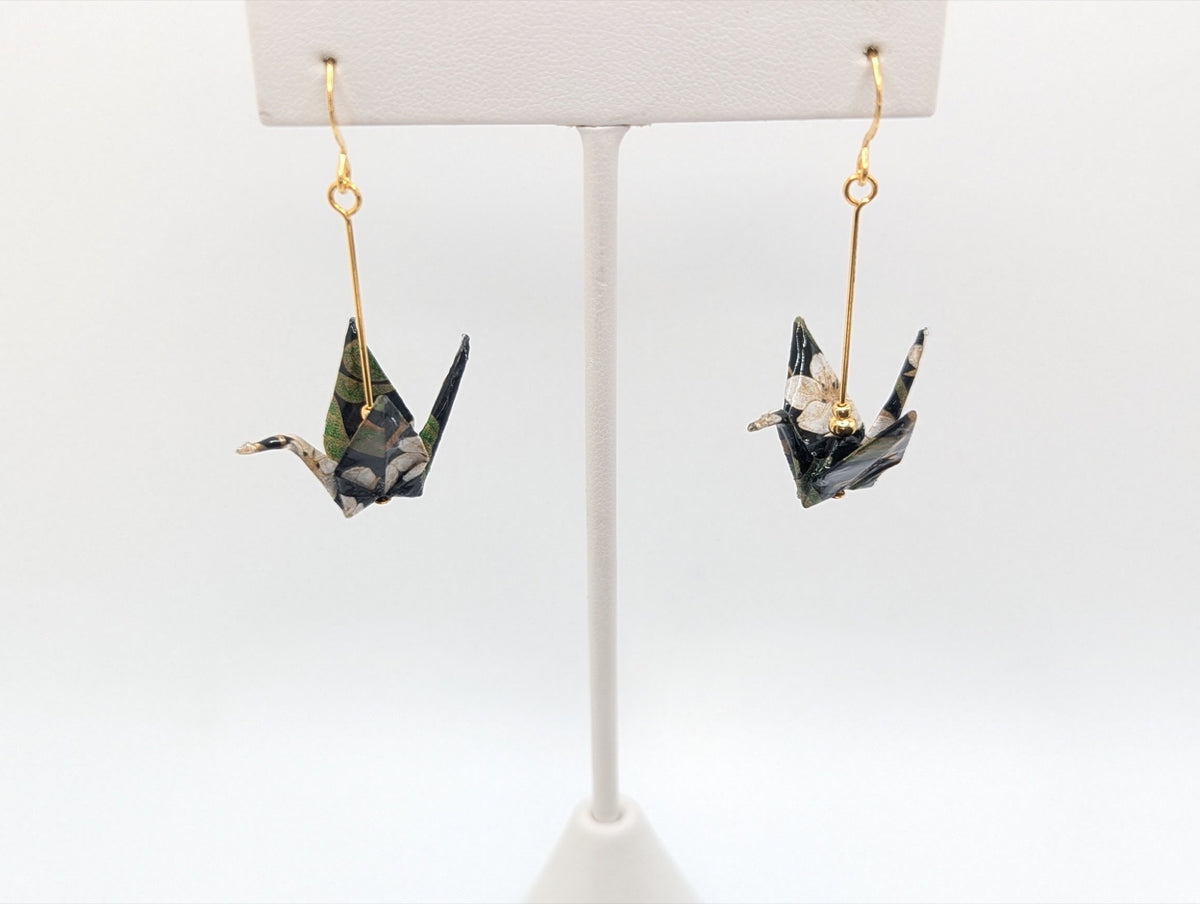 Dark Forest Origami Crane Earrings